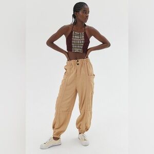 Urban Outfitters Isla Slouchy Linen Jogger Cargo Pants Large High Waist